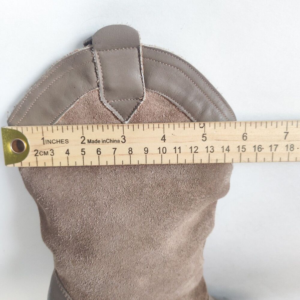 Vintage Neutral Suede Leather Pull On Boho Ankle Boots Size 6.5 Western Mid-Calf - Picture 11 of 11